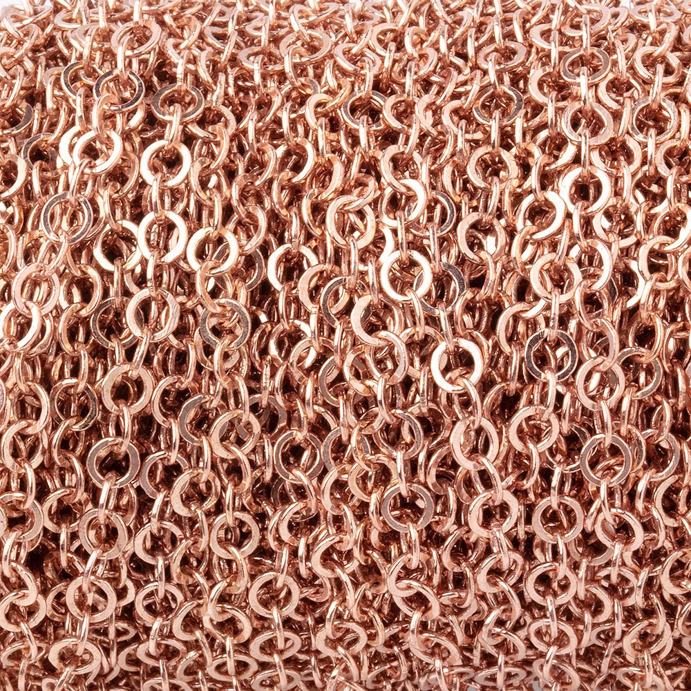 3mm Rose Gold plated Flat Round Link Chain by the Foot - BeadsofCambay.com