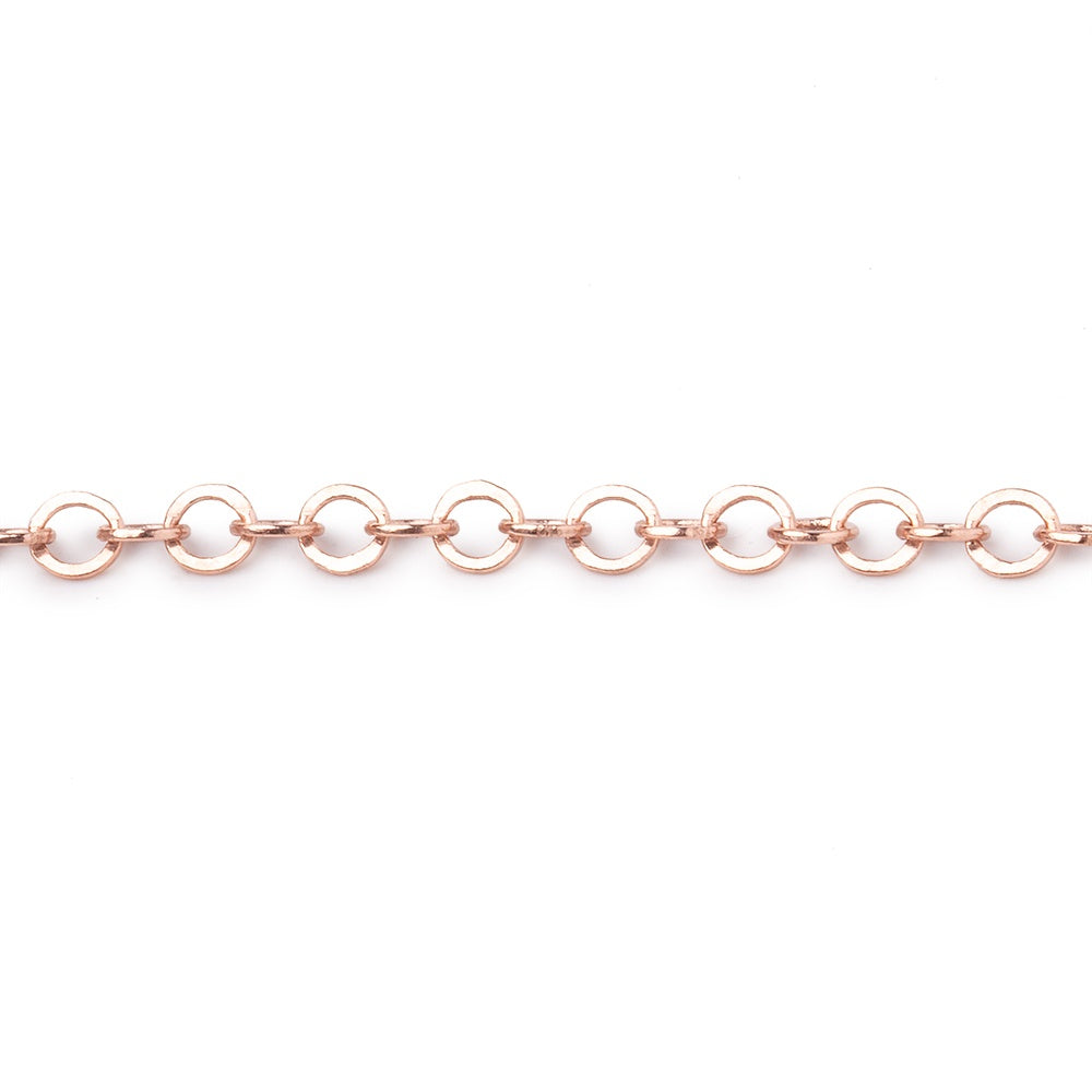 3mm Rose Gold plated Flat Round Link Chain by the Foot - BeadsofCambay.com