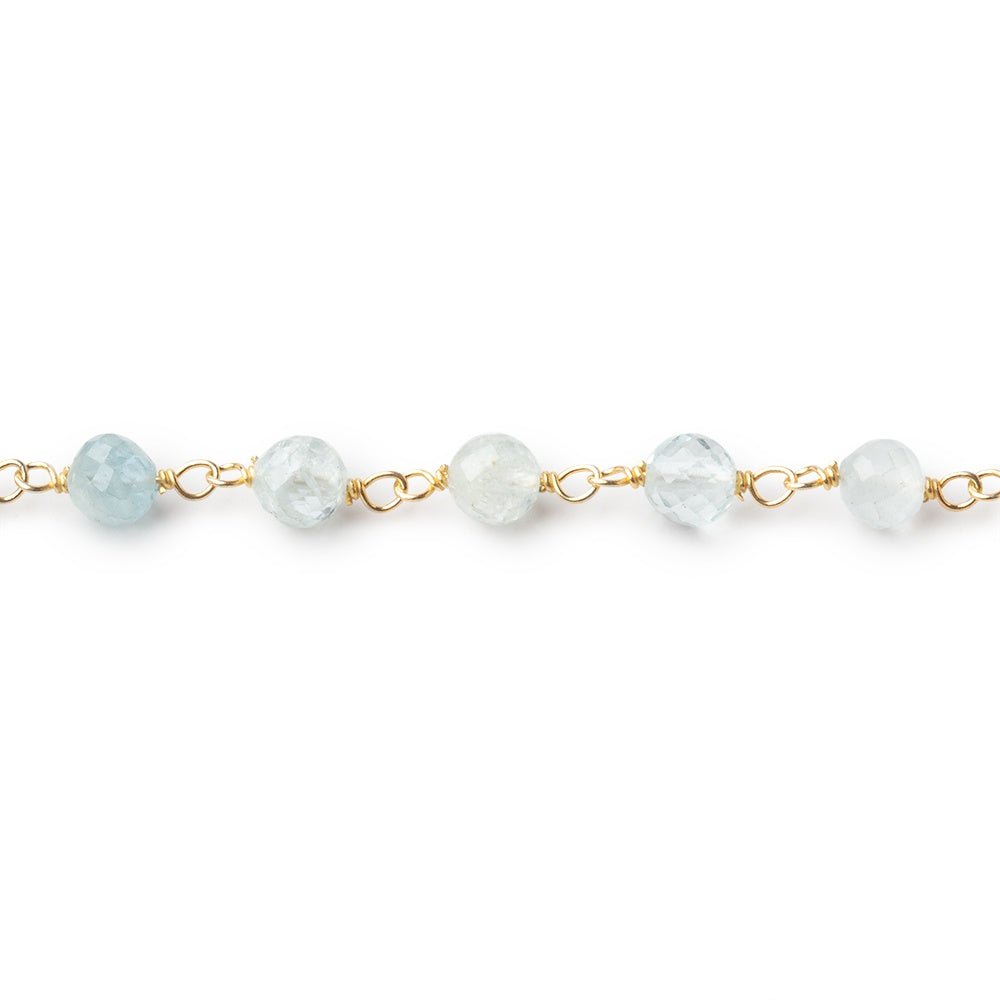 4.5mm Aquamarine Faceted Round Beads on Vermeil Chain - Beadsofcambay.com