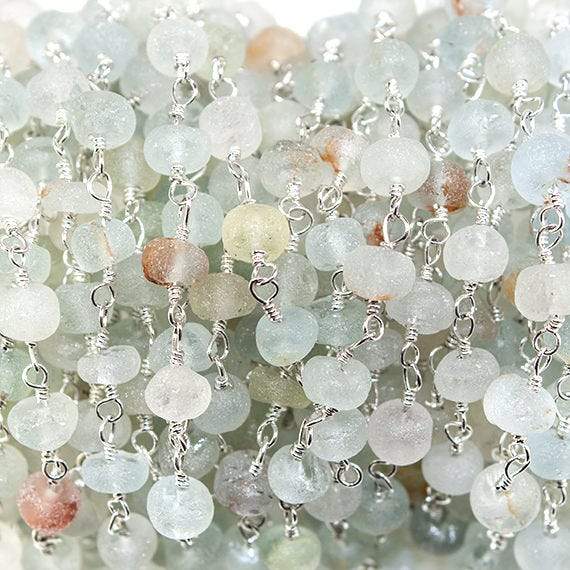 4.5mm Frosted Multi Beryl plain rondelle Silver plated Chain by the foot 36 pcs - Beadsofcambay.com
