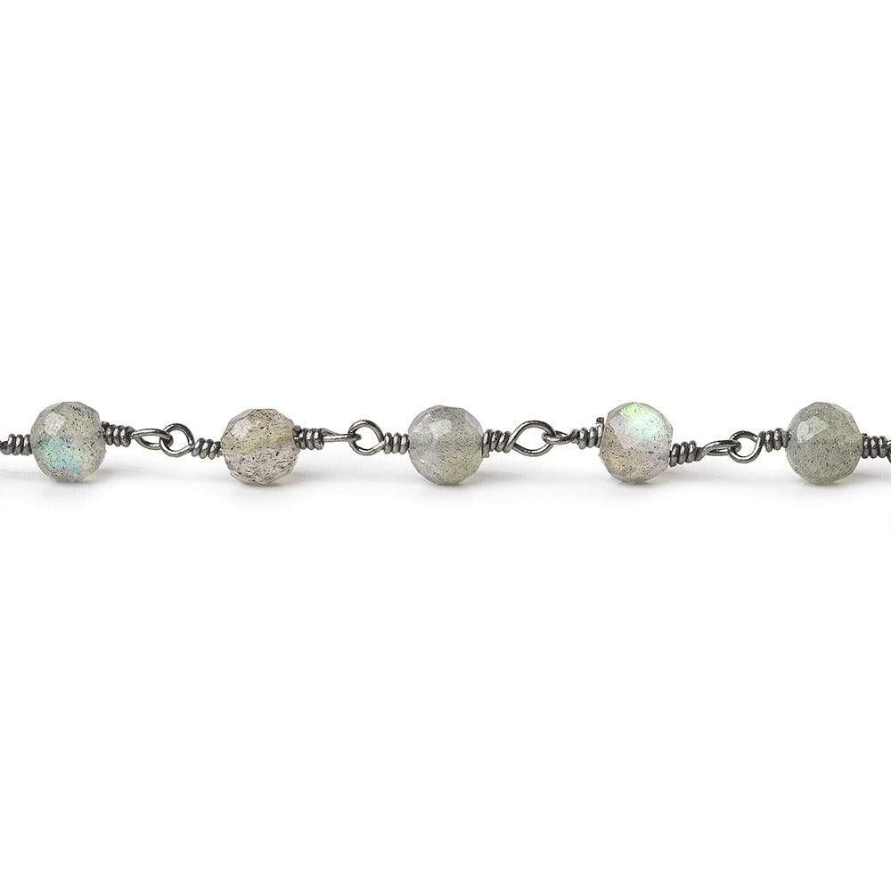 4.5mm Labradorite faceted round Black Gold plated Chain by the foot 28 pcs - Beadsofcambay.com