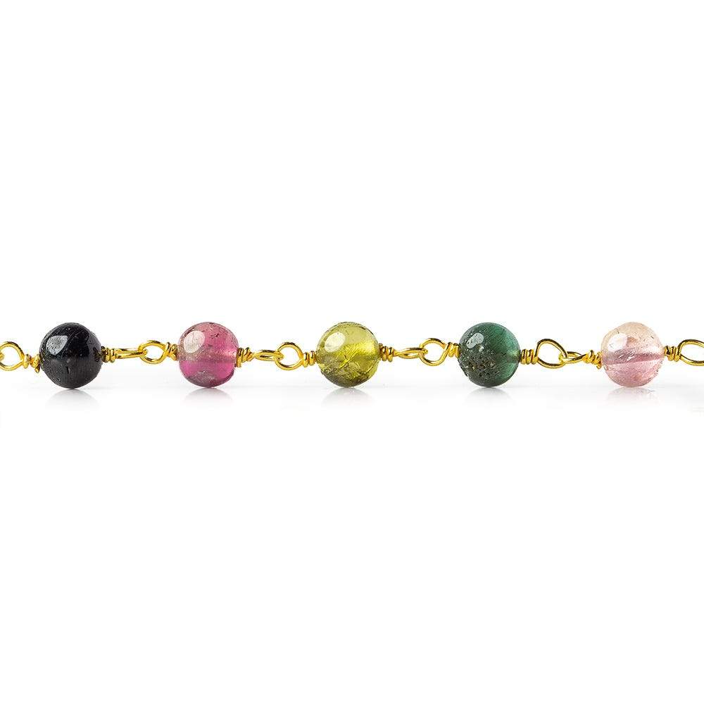 4.5mm Multi Color Tourmaline plain round Vermeil Chain by the foot - Beadsofcambay.com