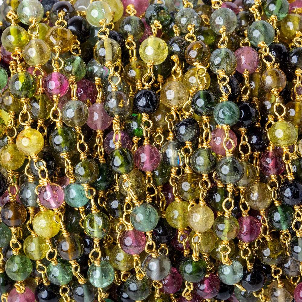 4.5mm Multi Color Tourmaline plain round Vermeil Chain by the foot - Beadsofcambay.com