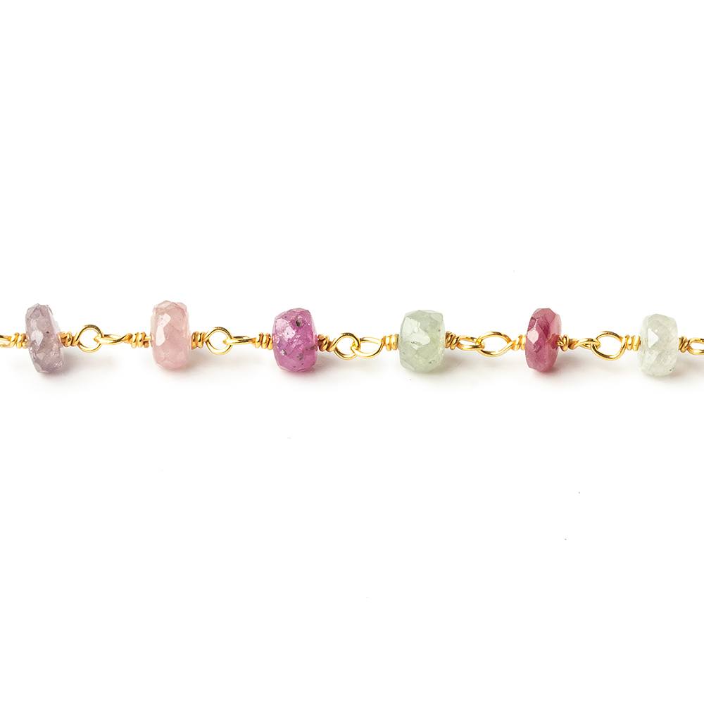 4.5mm Multi Color Umba Sapphire faceted rondelle Vermeil Chain by the foot 39 beads per - Beadsofcambay.com