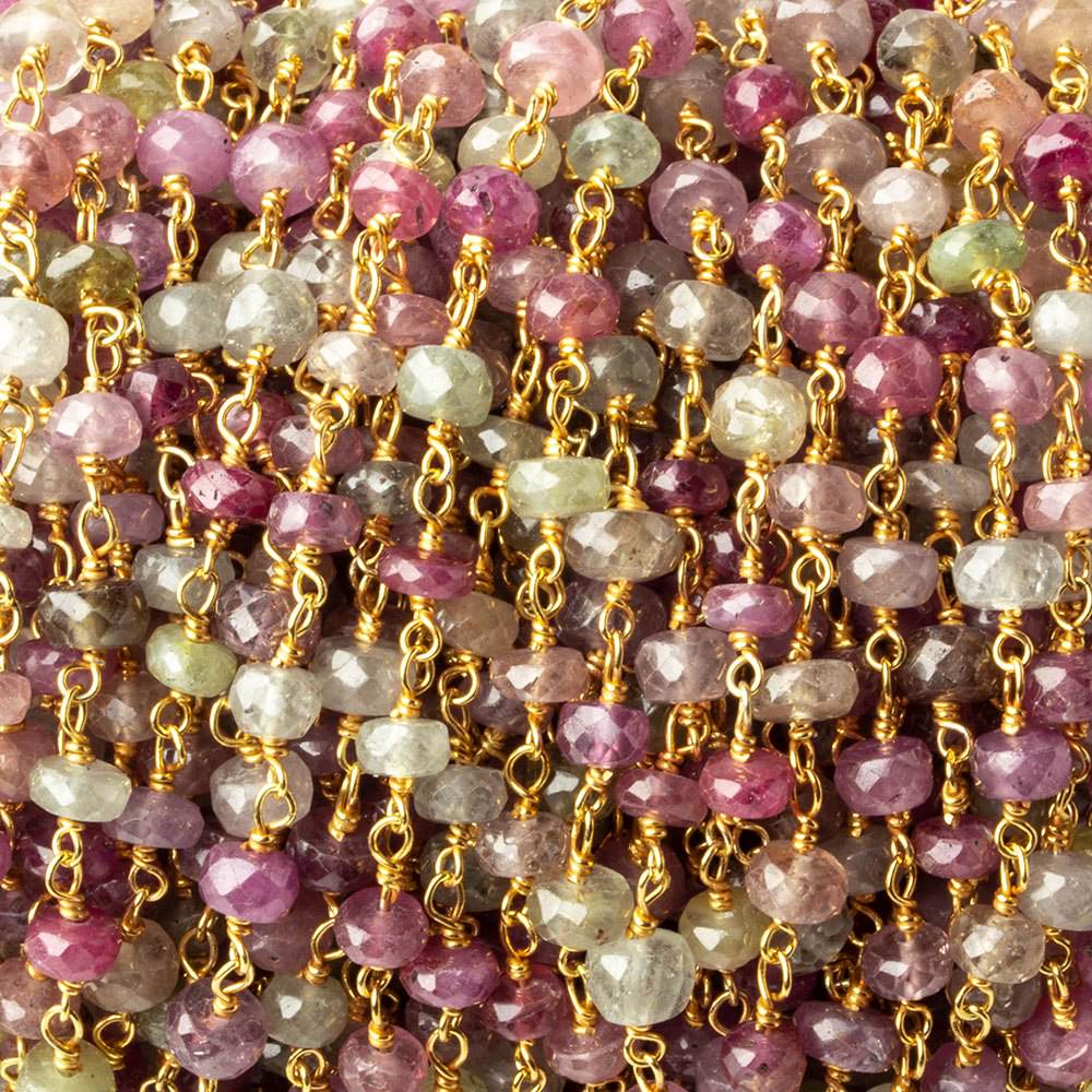 4.5mm Multi Color Umba Sapphire faceted rondelle Vermeil Chain by the foot 39 beads per - Beadsofcambay.com
