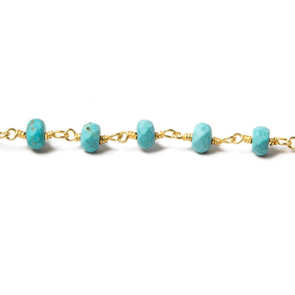 4.5mm Turquoise Magnesite facet rondelle Gold plated Chain by the foot 32pc - Beadsofcambay.com