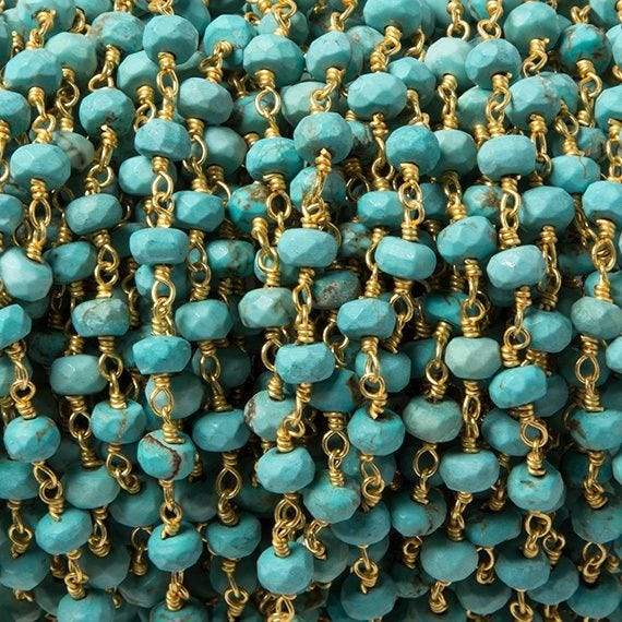 4.5mm Turquoise Magnesite facet rondelle Gold plated Chain by the foot 32pc - Beadsofcambay.com