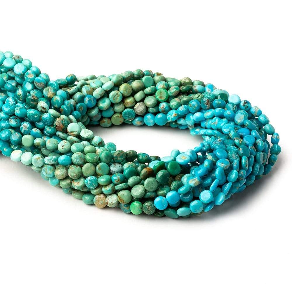 4.5mm Turquoise Plain Coins 13 inch 68 beads A - Beadsofcambay.com