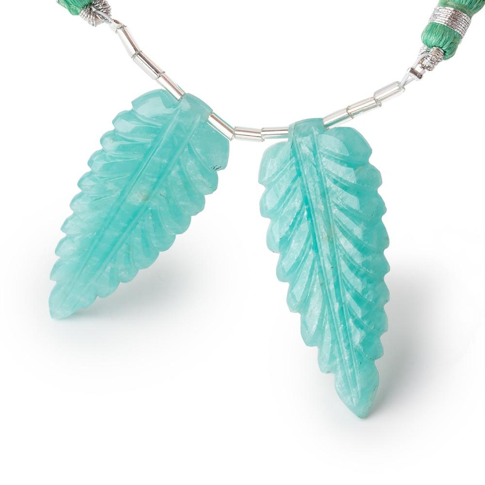 45x18mm Amazonite Carved Leaf Focal Set of 2 Beads - Beadsofcambay.com