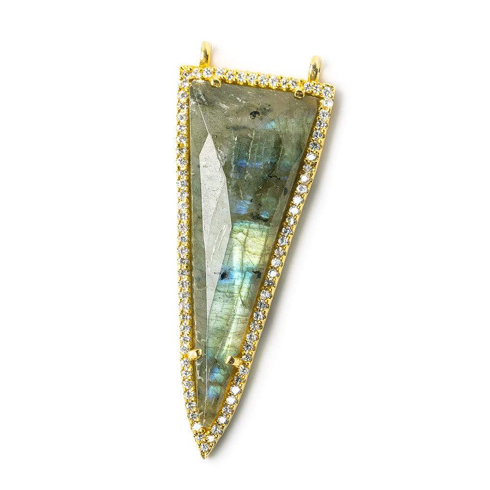 45x18mm Gold Bezel CZ & Labradorite Faceted Point Pendant 1 focal bead - Beadsofcambay.com