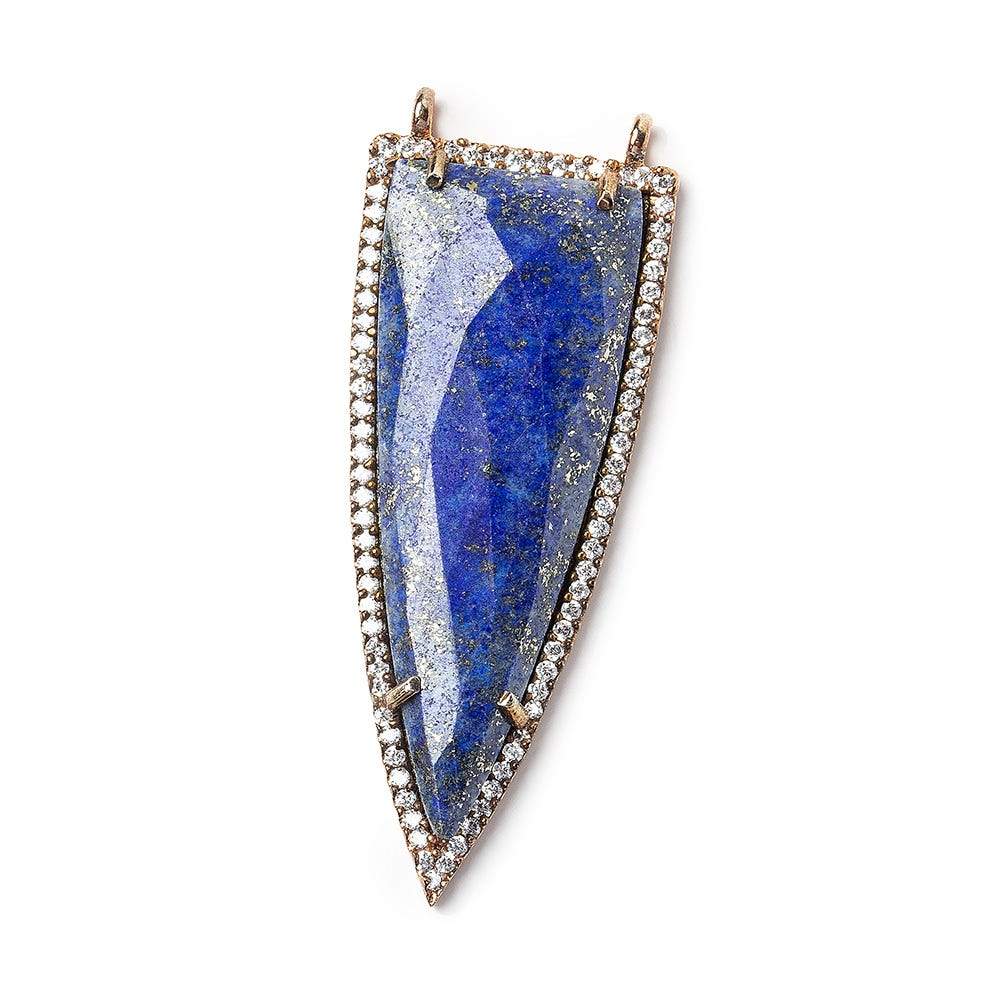 45x18mm Rose Gold Bezel CZ & Lapis Lazuli Faceted Point Pendant 1 focal bead - Beadsofcambay.com