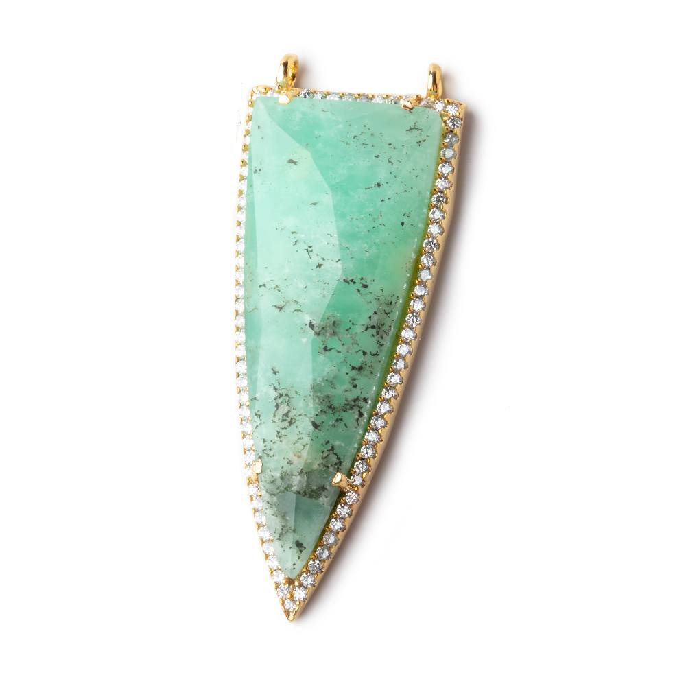 45x18mm Vermeil Bezel CZ & Chrysoprase and Matrix Faceted Point Pendant 1 focal bead - Beadsofcambay.com