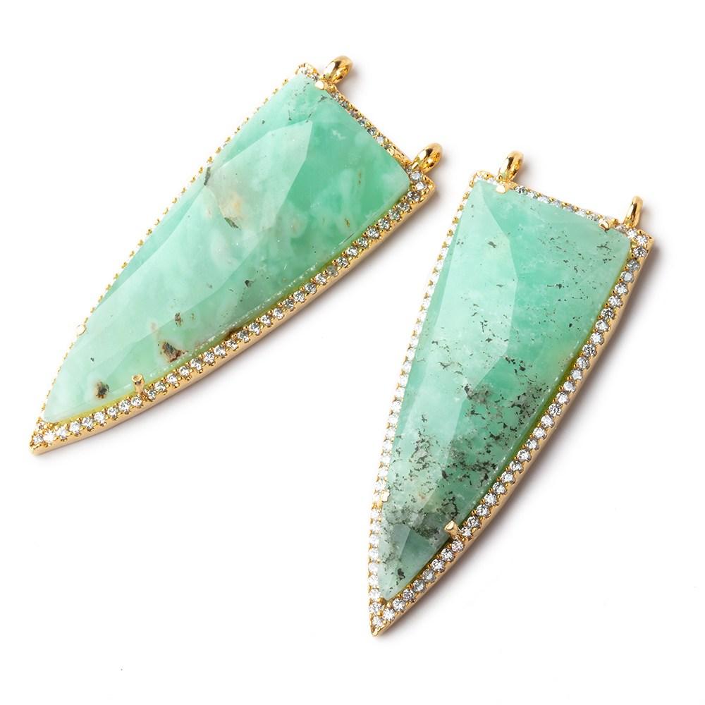 45x18mm Vermeil Bezel CZ & Chrysoprase and Matrix Faceted Point Pendant 1 focal bead - Beadsofcambay.com
