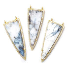45x18mm Vermeil Bezel CZ & Dendritic Opal Faceted Point Pendant 1 focal bead - Beadsofcambay.com