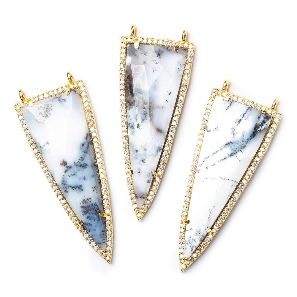 45x18mm Vermeil Bezel CZ & Dendritic Opal Faceted Point Pendant 1 focal bead - Beadsofcambay.com