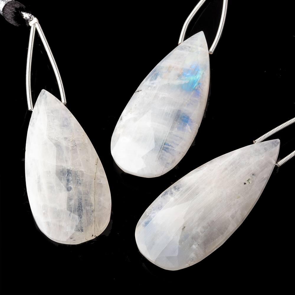 45x20mm Rainbow Moonstone Faceted Pear Focal Bead 1 piece - Beadsofcambay.com