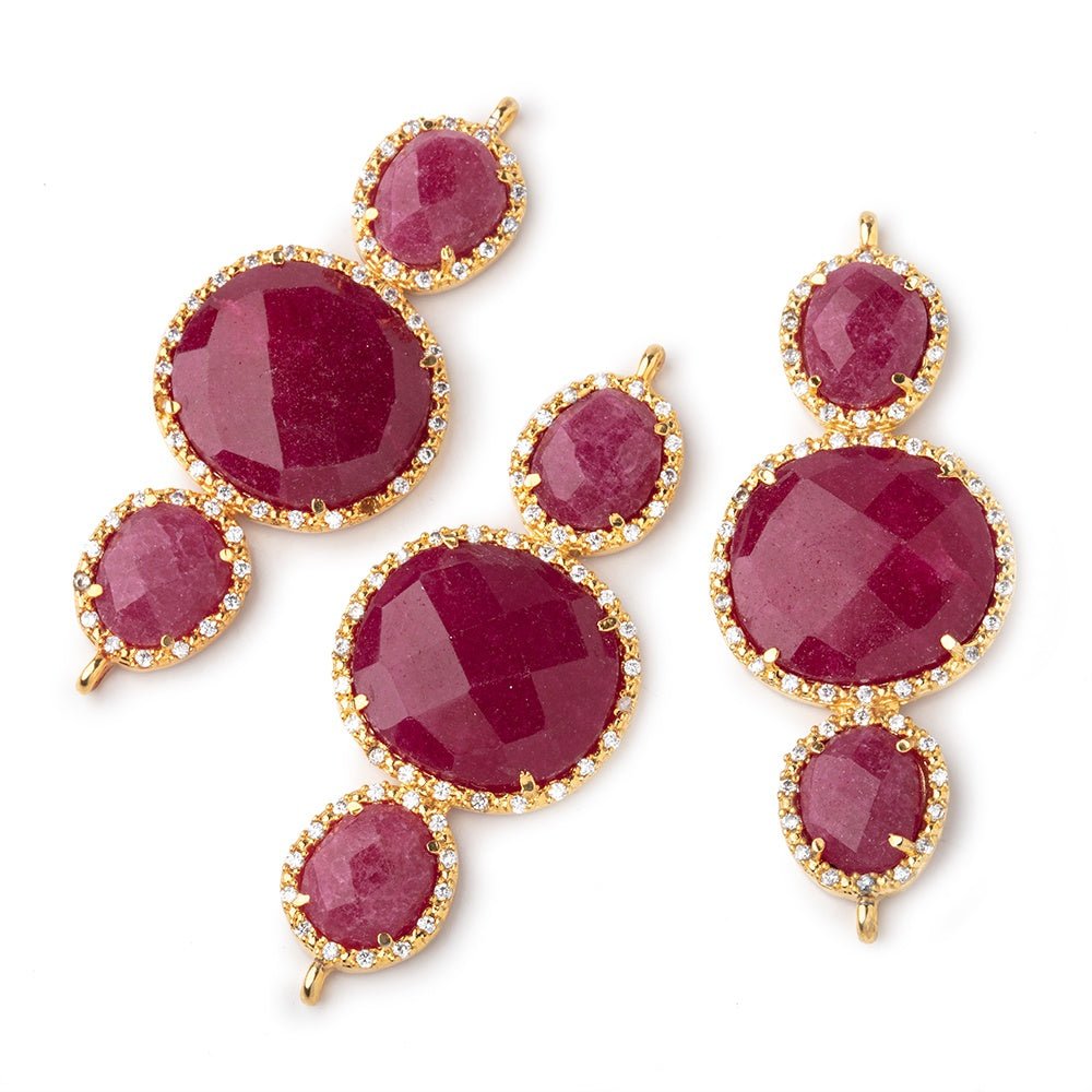 45x20mm Vermeil CZ Bezel Ruby 3 Nugget Connector 1 Focal Bead - Beadsofcambay.com