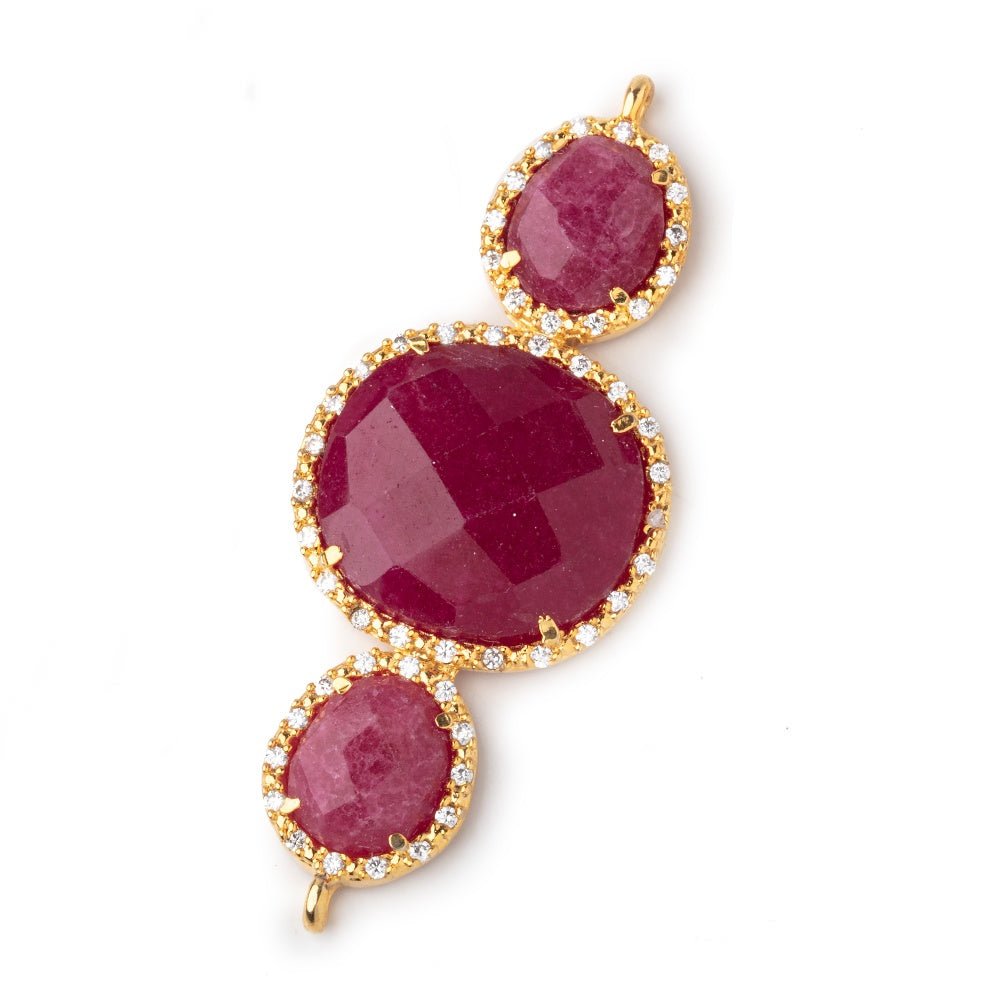 45x20mm Vermeil CZ Bezel Ruby 3 Nugget Connector 1 Focal Bead - Beadsofcambay.com