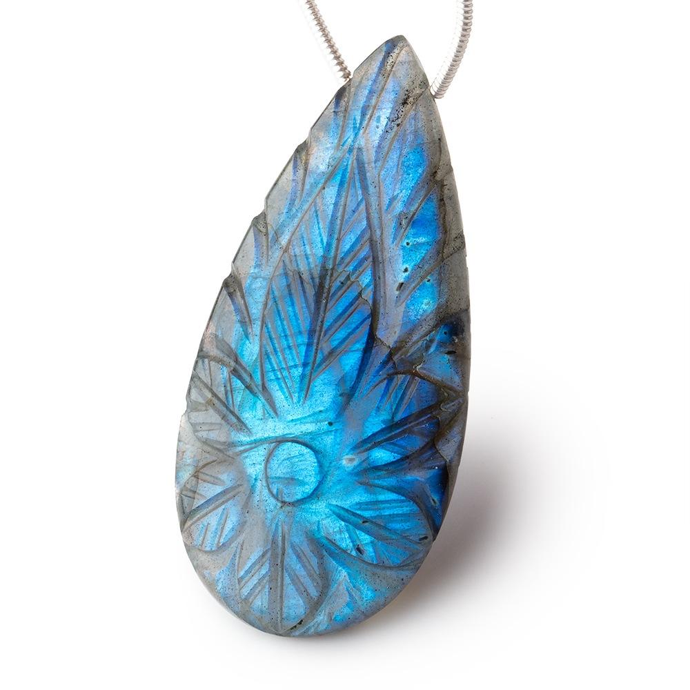 45x22mm Blue Flash Labradorite Carved Pear Focal 1 Bead - Beadsofcambay.com
