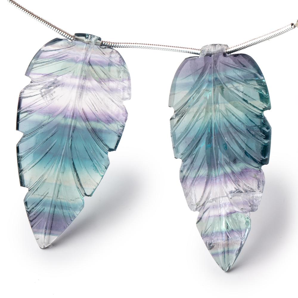 45x22mm Fluorite Hand Carved Leaf Focal Set of 2 Pieces - Beadsofcambay.com