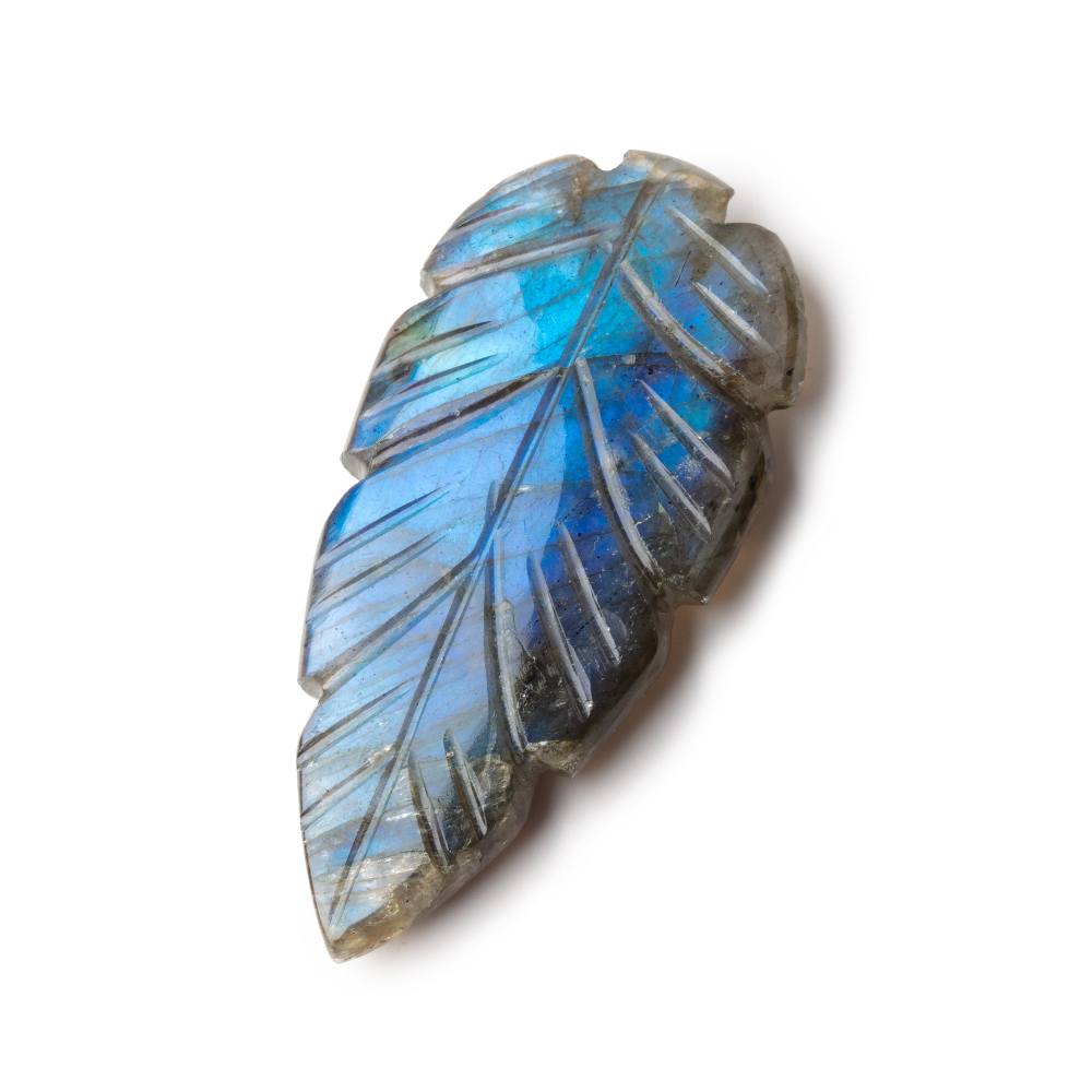 45x22mm Labradorite Hand Carved Shoulder Drill leaf Focal 1 Bead - Beadsofcambay.com