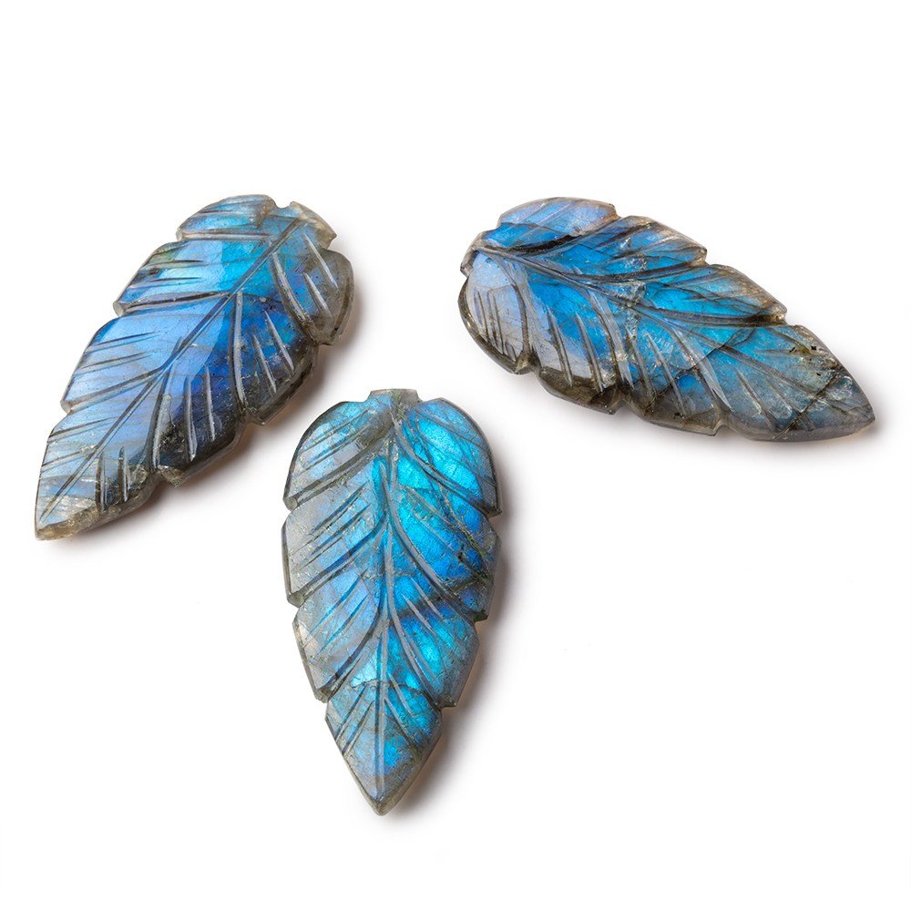 45x22mm Labradorite Hand Carved Shoulder Drill leaf Focal 1 Bead - Beadsofcambay.com