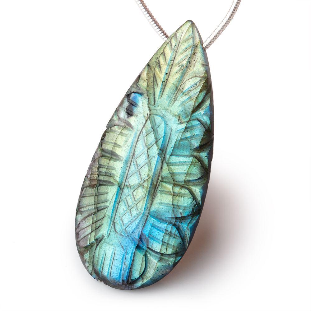 45x22mm Multi Color Flash Labradorite Carved Pear Focal 1 Bead - Beadsofcambay.com