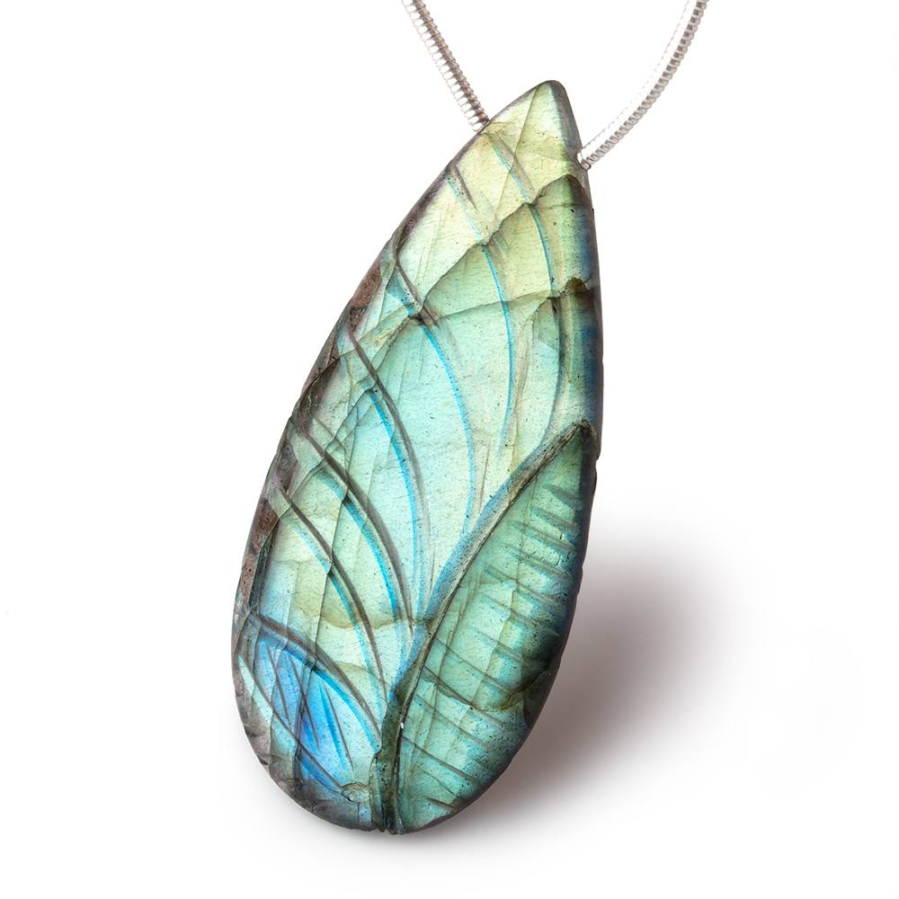 45x22mm Multi Color Flash Labradorite Carved Pear Focal 1 Bead - Beadsofcambay.com