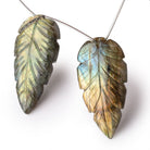 45x22mm Multi Color Labradorite Carved Leaf Focal Set of 2 Beads - Beadsofcambay.com
