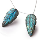 45x22mm Multi Color Labradorite Carved Leaf Focal Set of 2 Beads - Beadsofcambay.com