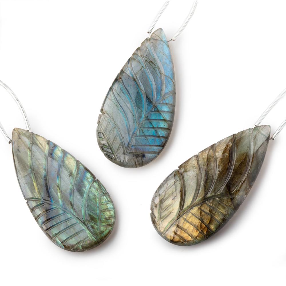 45x22mm Multi Color Labradorite Carved Pear Focal 1 Bead - Beadsofcambay.com