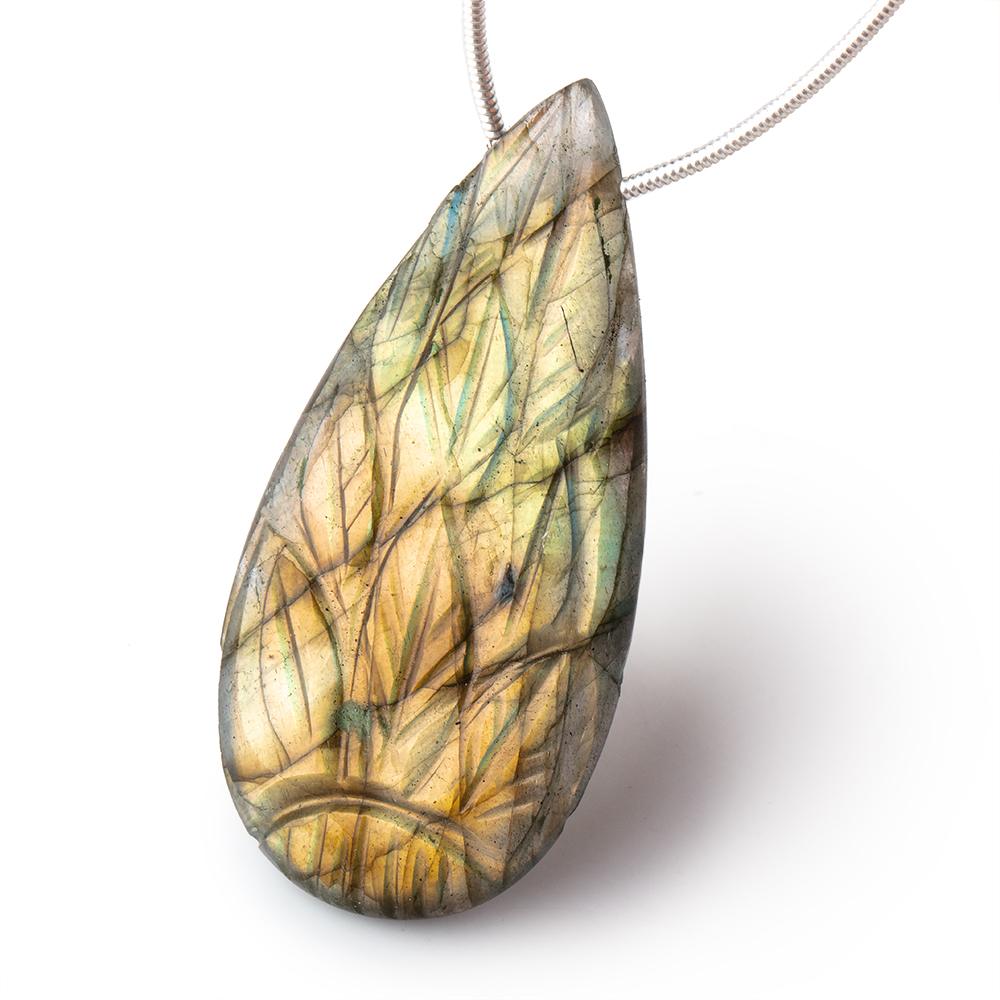 45x22mm Multi Color Labradorite Hand Carved Pear Focal 1 Bead - Beadsofcambay.com