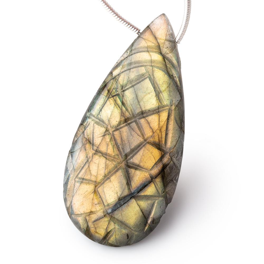 45x22mm Multi Color Labradorite Hand Carved Pear Focal 1 Bead - Beadsofcambay.com