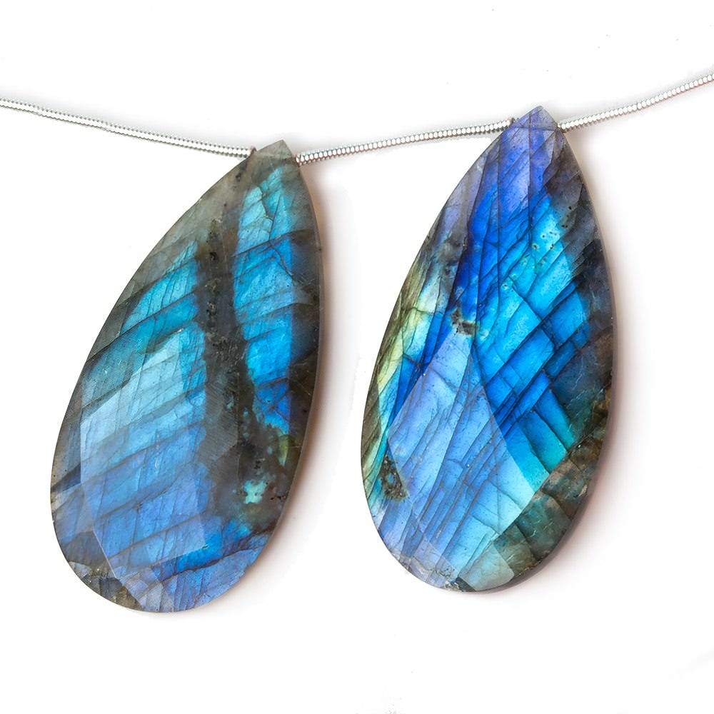 45x22x6mm Labradorite faceted pear briolette beads 5 inch 5 pieces A - Beadsofcambay.com