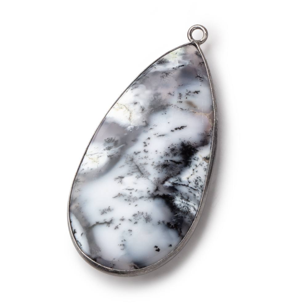 45x23mm Black Gold Bezel Dendritic Opal Plain Pear Pendant 1 Piece - Beadsofcambay.com