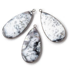 45x23mm Black Gold Bezel Dendritic Opal Plain Pear Pendant 1 Piece - Beadsofcambay.com