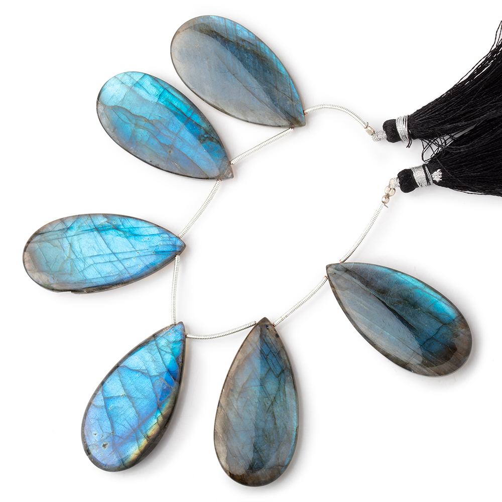 45x23mm Labradorite Plain Pear Beads 5 inch 6 pieces AA - Beadsofcambay.com