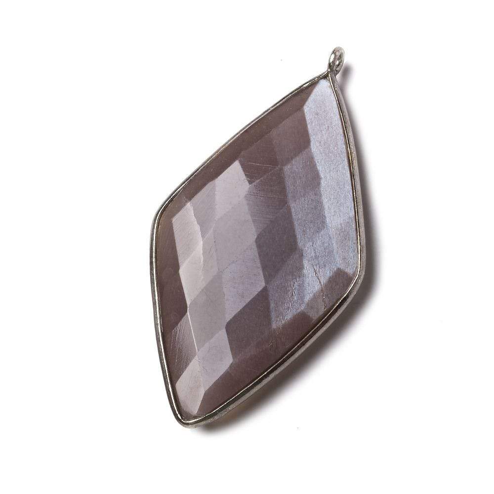 45x24mm Black Gold .925 Bezel Chocolate Moonstone faceted Kite Pendant 1 piece - Beadsofcambay.com