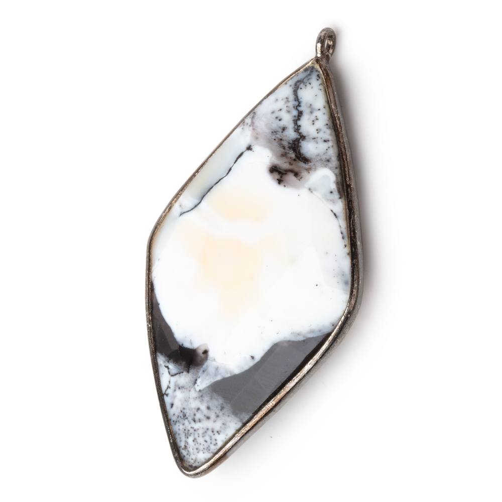 45x24mm Black Gold .925 Bezel Opaque Dendritic Opal faceted Kite Pendant 1 piece - Beadsofcambay.com