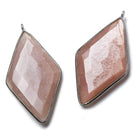 45x24mm Black Gold .925 Bezel Peach Moonstone faceted Kite Pendant 1 piece - Beadsofcambay.com