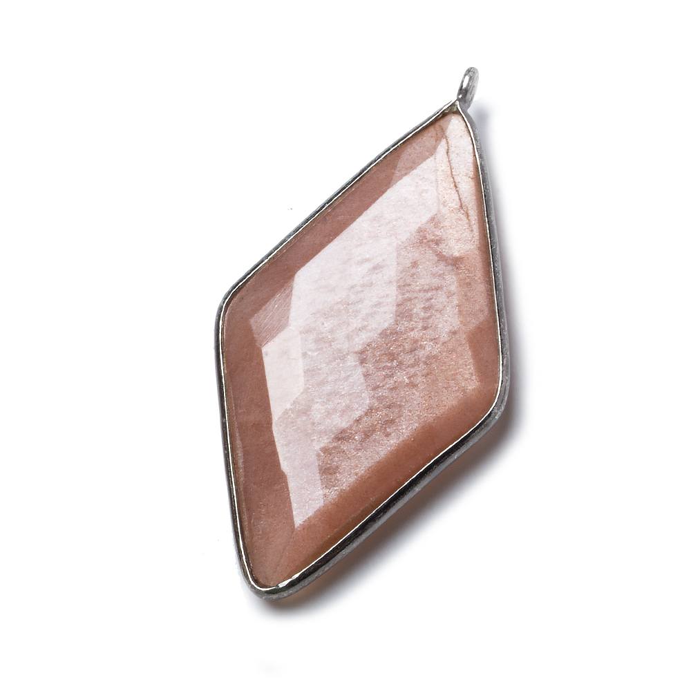 45x24mm Black Gold .925 Bezel Peach Moonstone faceted Kite Pendant 1 piece - Beadsofcambay.com