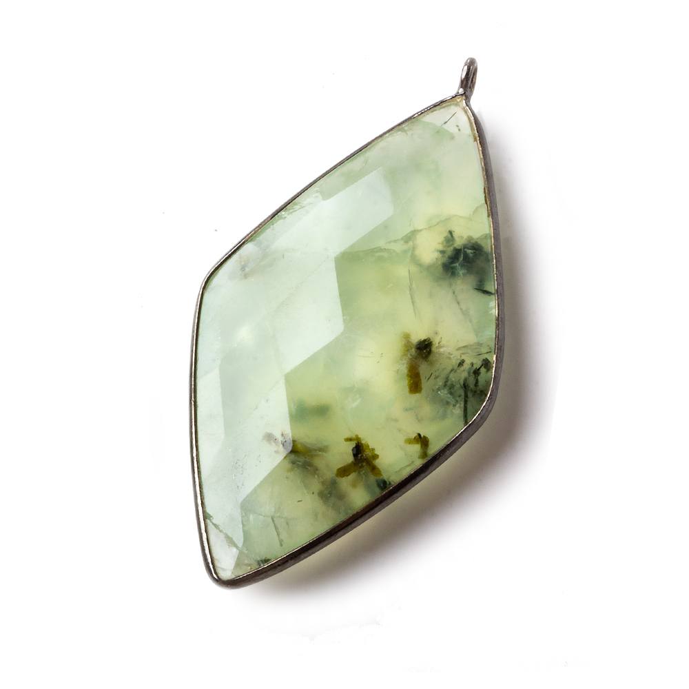 45x24mm Black Gold .925 Bezel Prehnite faceted Kite Pendant 1 piece - Beadsofcambay.com