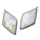 44x25mm Black Gold .925 Bezel Rainbow Moonstone faceted Kite Pendant 1 piece - Beadsofcambay.com
