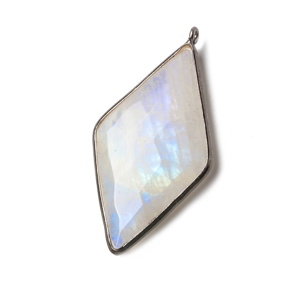 44x25mm Black Gold .925 Bezel Rainbow Moonstone faceted Kite Pendant 1 piece - Beadsofcambay.com