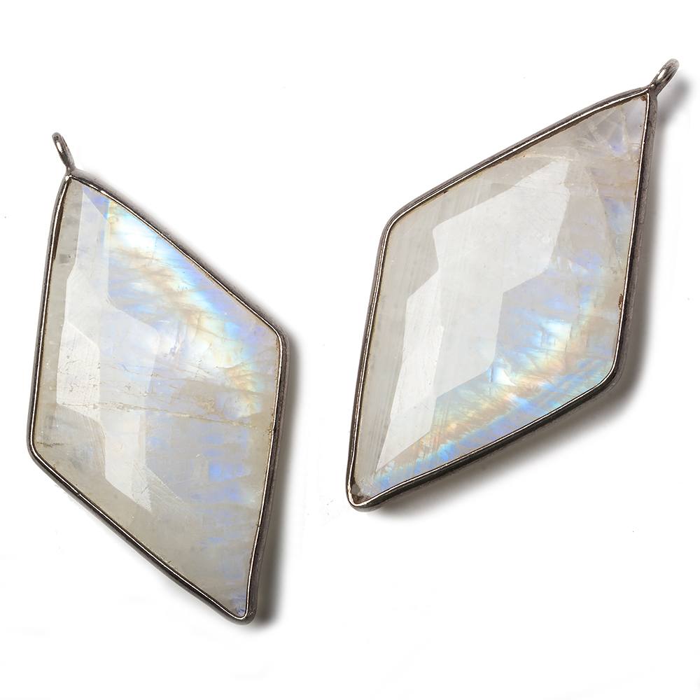 45x24mm Dark Silver Bezel Rainbow Moonstone faceted Kite Pendant 1 piece - Beadsofcambay.com