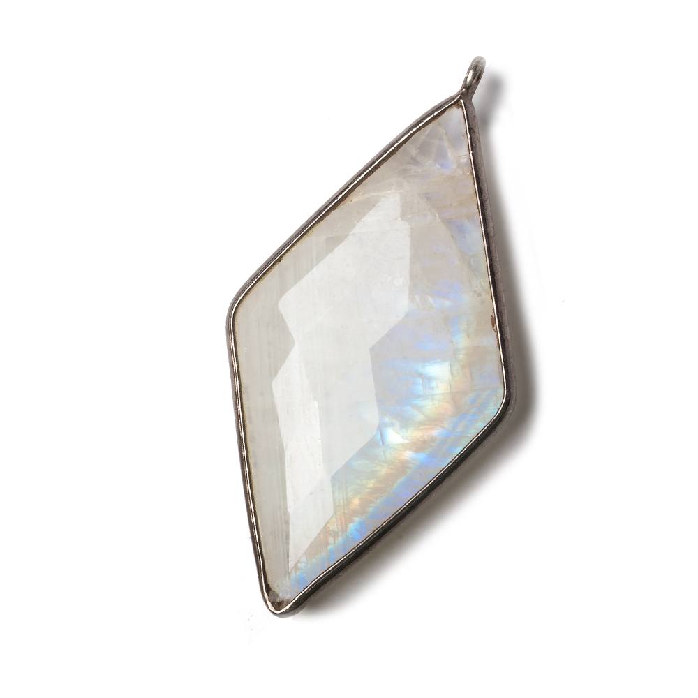 45x24mm Dark Silver Bezel Rainbow Moonstone faceted Kite Pendant 1 piece - Beadsofcambay.com