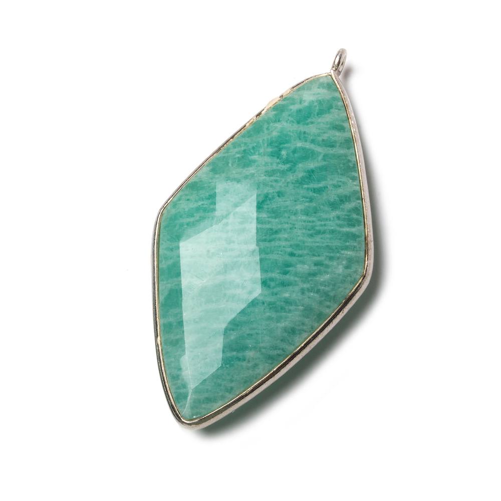 45x24mm Silver Bezel Amazonite faceted Kite Pendant 1 piece - Beadsofcambay.com