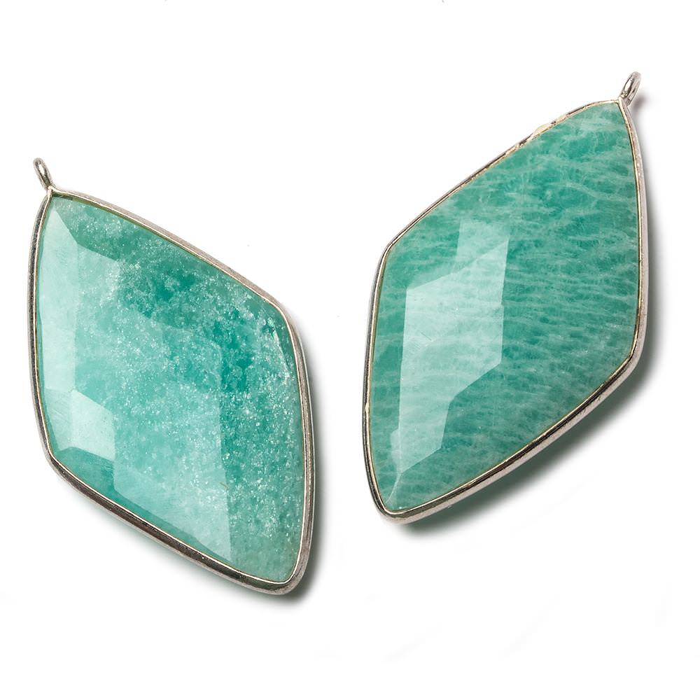 45x24mm Silver Bezel Amazonite faceted Kite Pendant 1 piece - Beadsofcambay.com