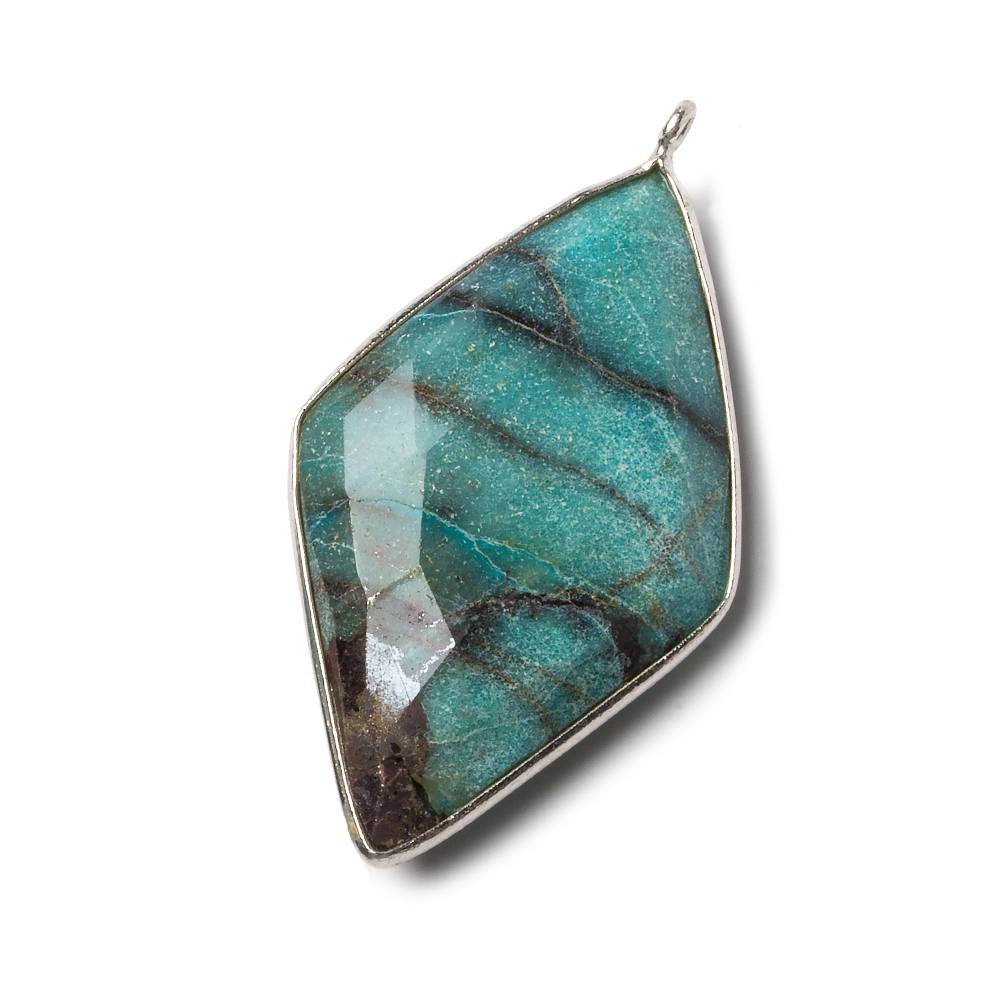 45x24mm Silver Bezel Chrysocolla faceted Kite Pendant 1 piece - Beadsofcambay.com