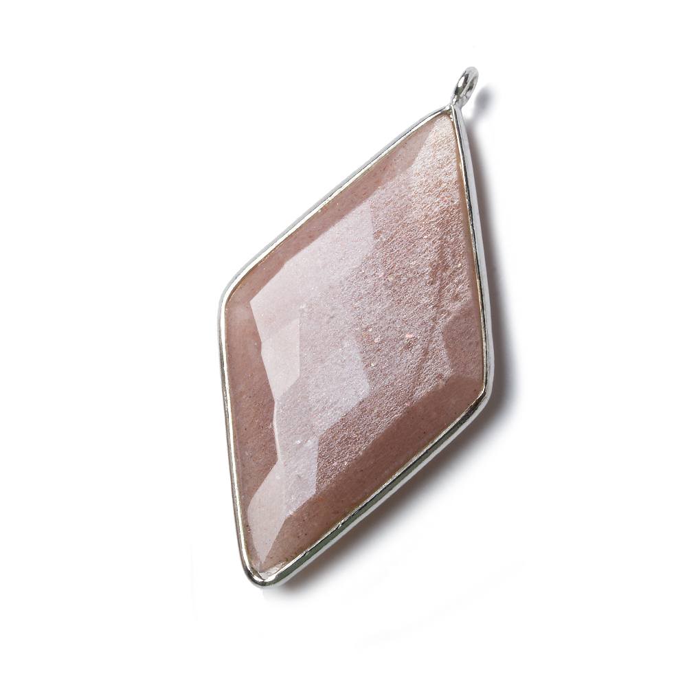 45x24mm Silver Bezel Peach Moonstone faceted Kite Pendant 1 piece - Beadsofcambay.com